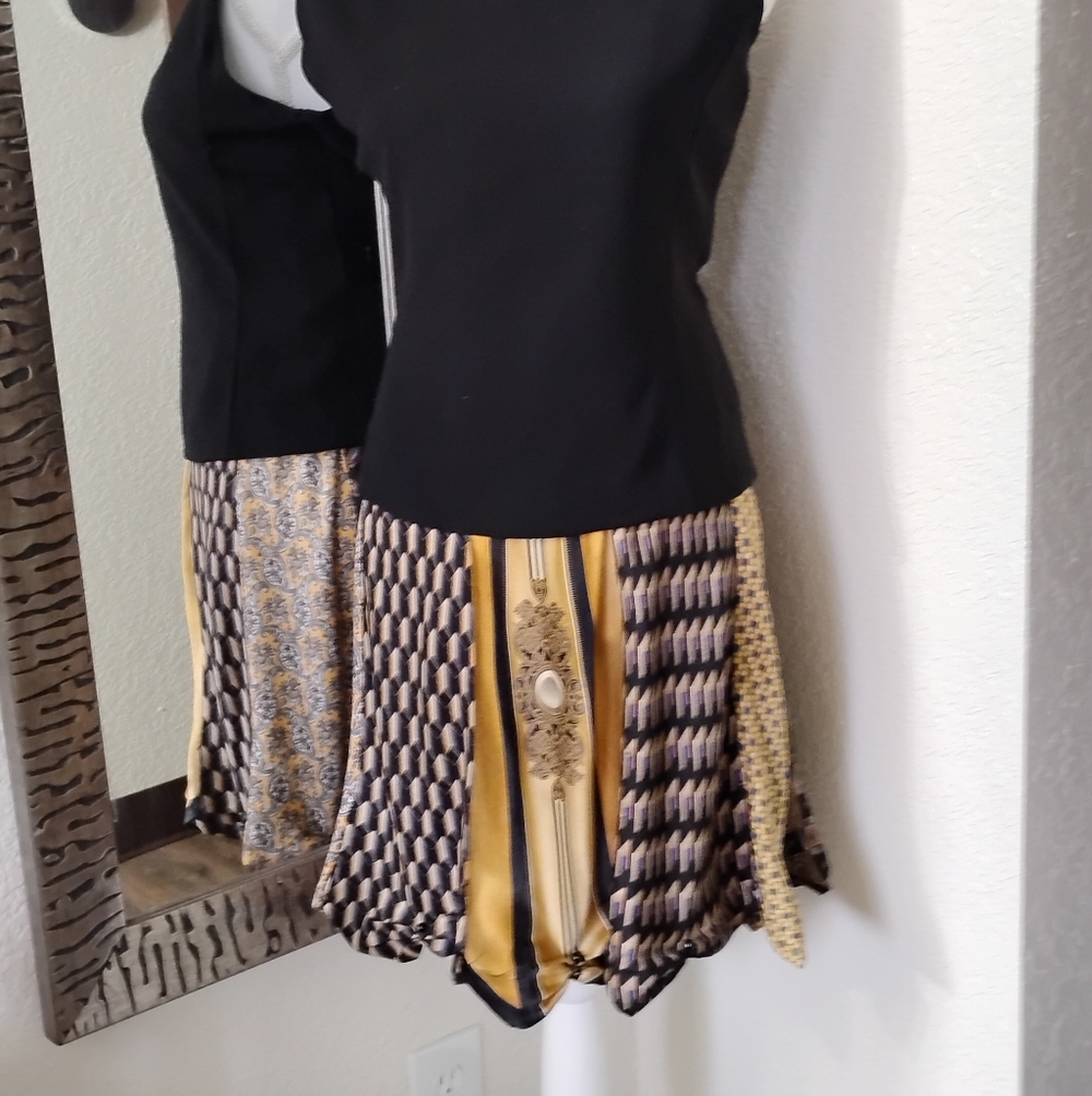 Elegant Black and Gold Necktie Women's Skirt Elastic Waist 30" Crystal Beads